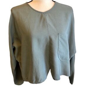 Minimalist Boxy Dolman Sleeve Crop Top Olive Green One Size Slow Fashion